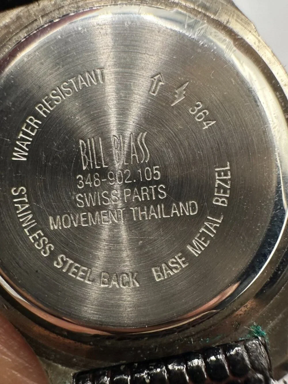 3/$30 Vintage Bill Blass Watch Women Silver Tone Gold Dial Leather Band 7.5
